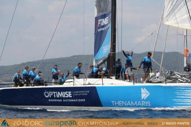 Optimum 3-Thenamaris-Optimise is fastest around the course in the first race today - 2016 ORC European Championship &copy; Nikos Pantis